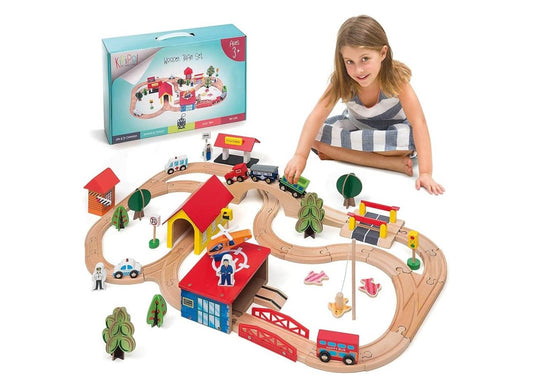Juego de tren de madera - 69 piezas de trenes y trenes de madera para ...