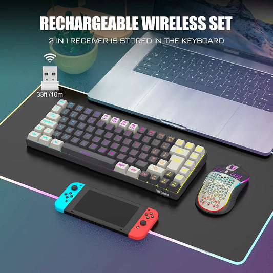 Teclado y ratón inalámbricos para juegos RedThunder K84 75% RGB, diseñ...
