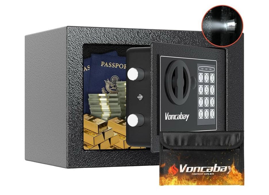 Voncabay Caja fuerte para dinero para el hogar con sensor de luz y bol...