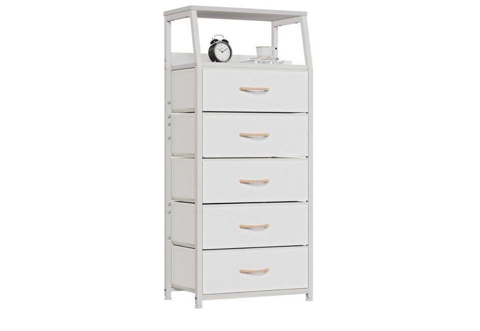 Furnulem White Dresser with 5 Drawers, Fabric Storage Tower Dresser...