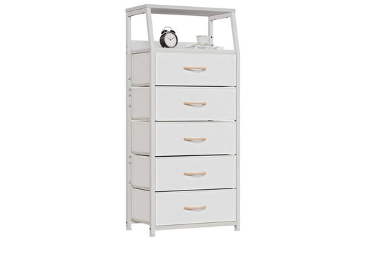Furnulem White Dresser with 5 Drawers, Fabric Storage Tower Dresser...
