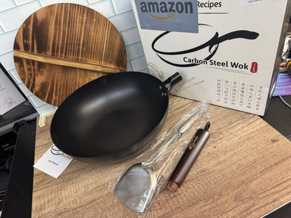 A1 Wok de 12.5 pulgadas, woks y sartenes para freír, wok de acero al carb...