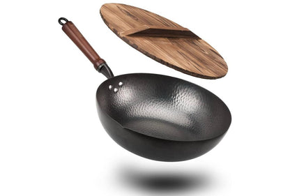 A1 Wok de 12.5 pulgadas, woks y sartenes para freír, wok de acero al carb...