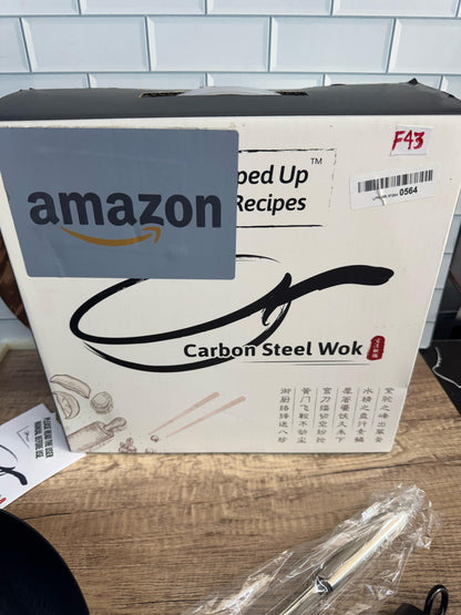 A1 Wok de 12.5 pulgadas, woks y sartenes para freír, wok de acero al carb...