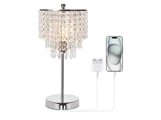 Lámpara de mesa de cristal con control táctil con puertos de carga USB...