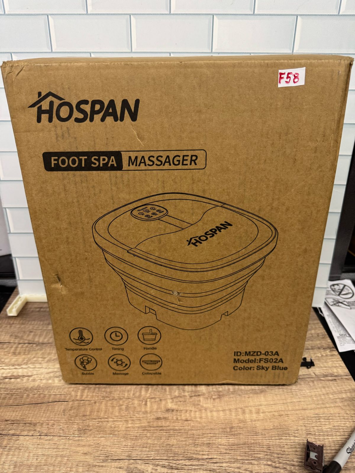HOSPAN Spa de pies plegable con calor, burbujas, luz roja y control de...
