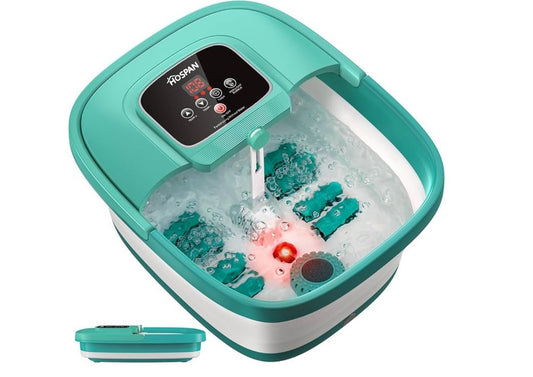 HOSPAN Spa de pies plegable con calor, burbujas, luz roja y control de...