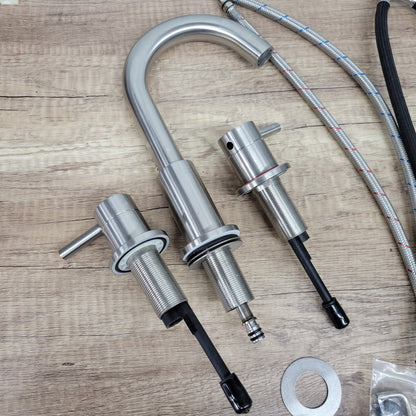 Grifo para lavabo de baño de dos manijas RKF con desagüe emergente y r...