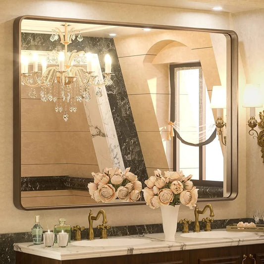 TETOTE Espejos de bronce de 48 x 36 pulgadas para baño, con marco de b...
