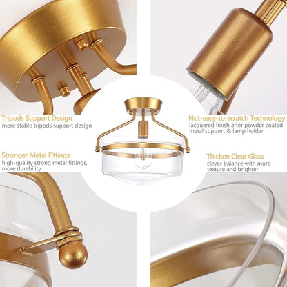 Gold Flush Mount Ceiling Light, 13.5 Inch Metal Ceiling Lamps