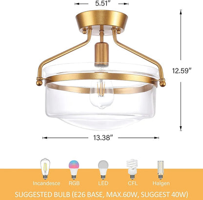 Gold Flush Mount Ceiling Light, 13.5 Inch Metal Ceiling Lamps