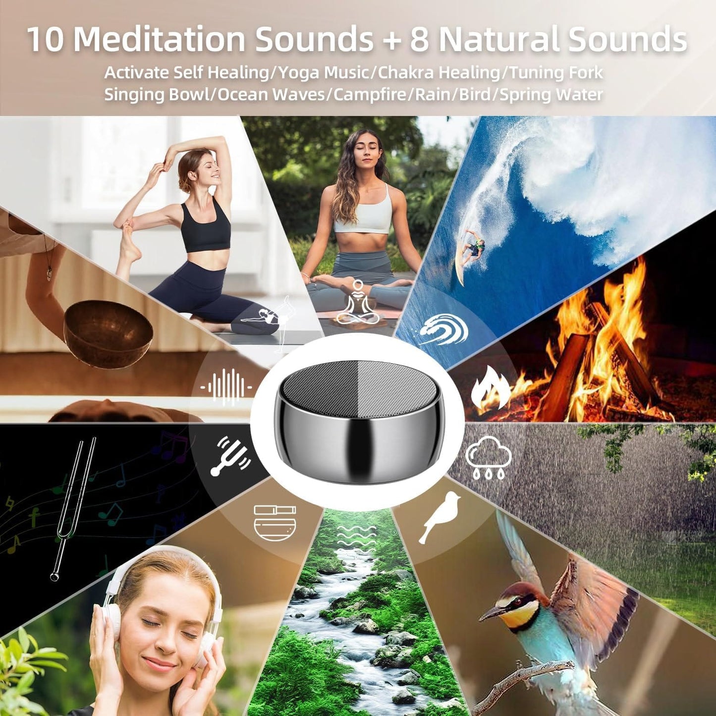 '-Sistema dual Bluetooth y de meditación de tono, terapia de sonido, reduce el estrés y l...