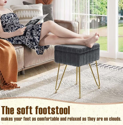 Greenstell Taburete de tocador de piel sintética con almacenamiento, 1...