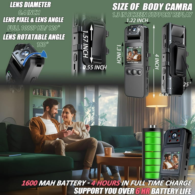 Cámara de cuerpo HD 2025 1080P, videocámara con grabación de vídeo para deportes...