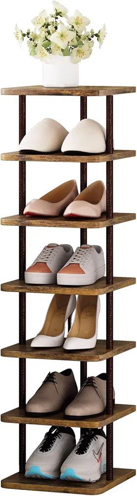 Zapatero vertical alto y estrecho para zapatos, organizador de zapatos de esquina de 7 niveles