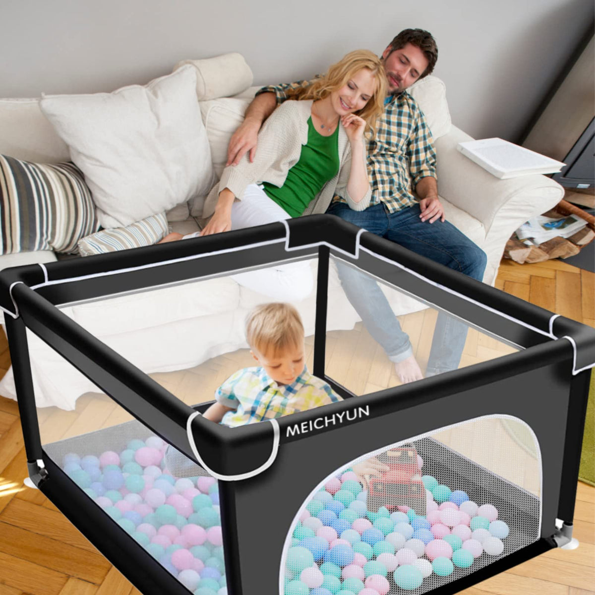 Corralito grande para bebés pequeños (36 x 36 pulgadas, negr...