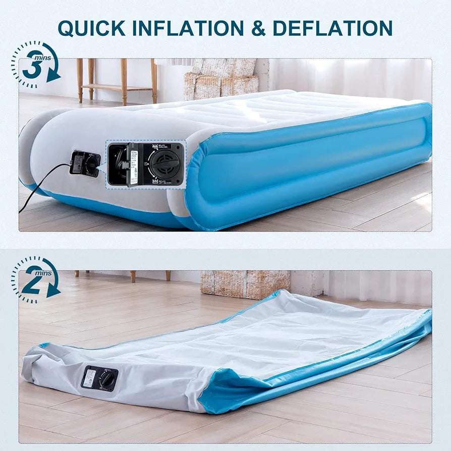 Valwix Colchón de aire individual con bomba y almohada integ...