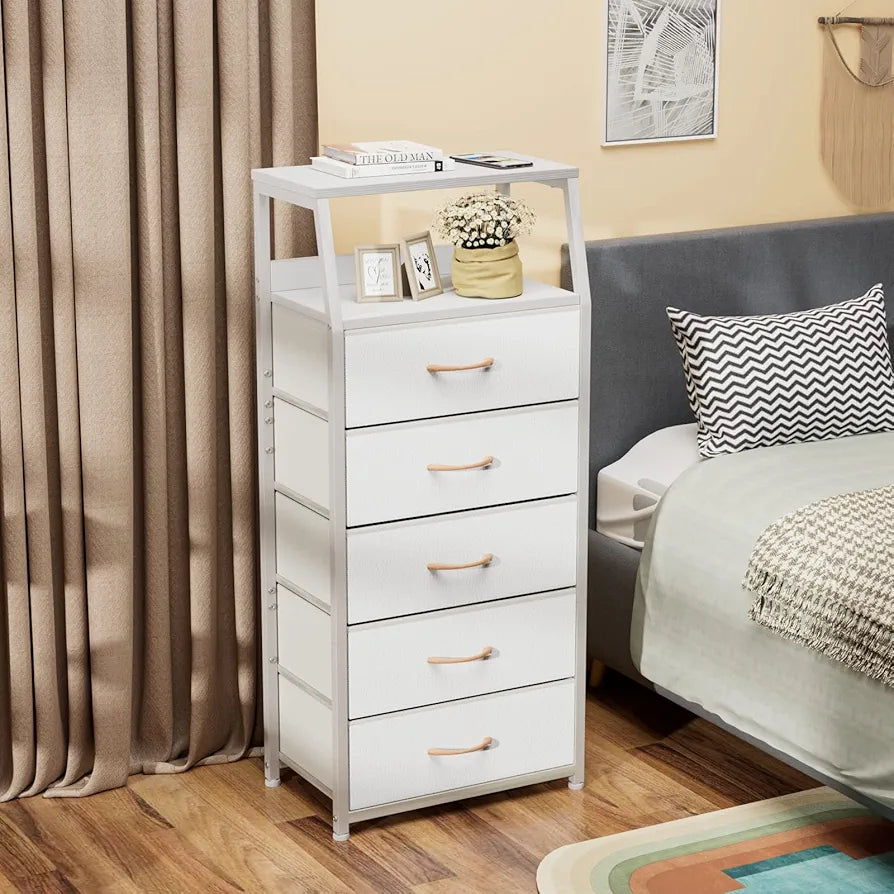 Furnulem White Dresser with 5 Drawers, Fabric Storage Tower Dresser...