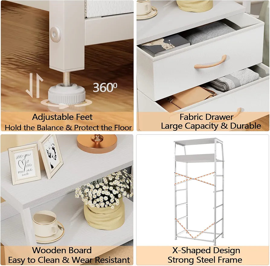Furnulem White Dresser with 5 Drawers, Fabric Storage Tower Dresser...