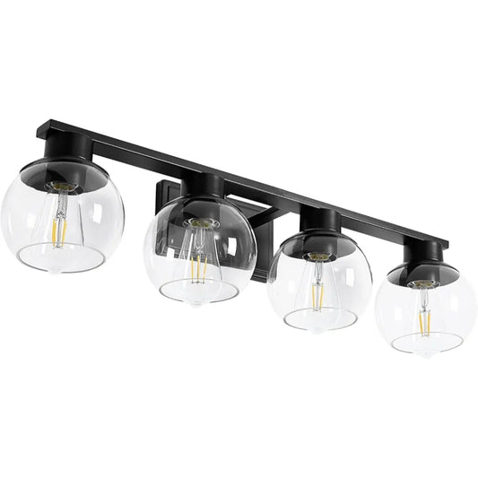 Pazala Lámpara de tocador negra mate para baño, 4 luces, lámpara de pa...