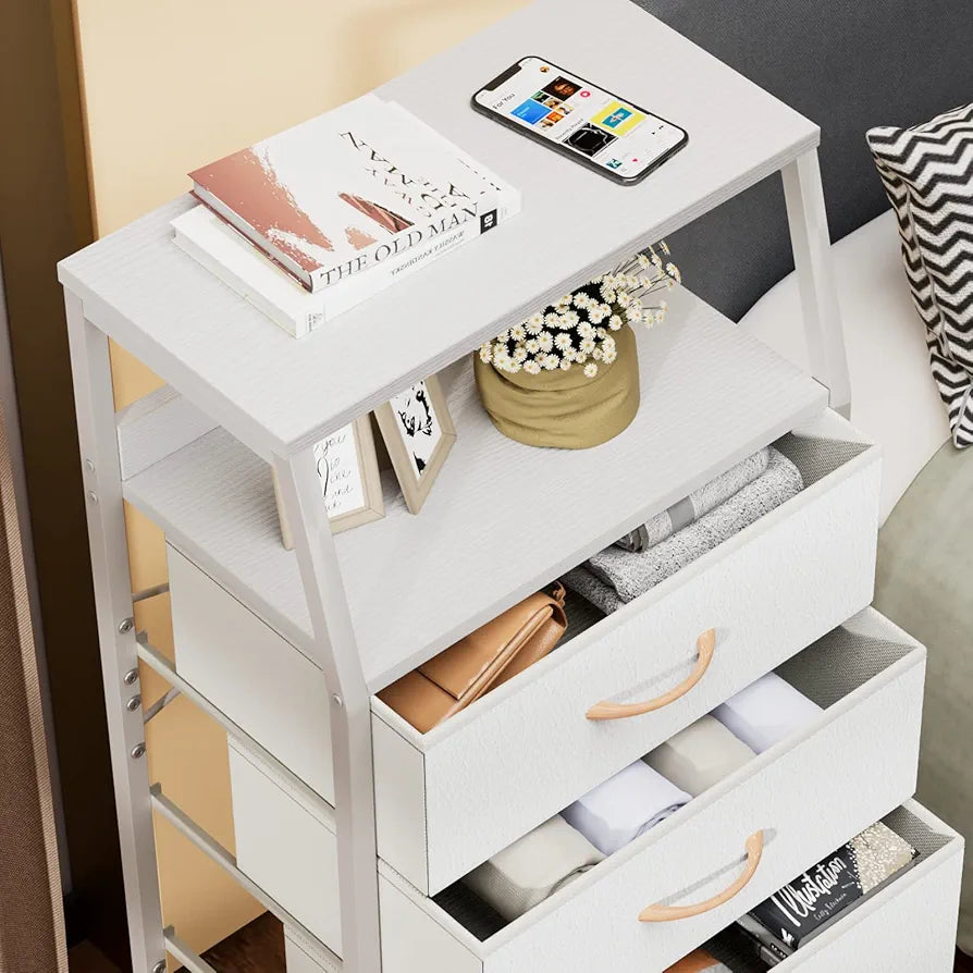 Furnulem White Dresser with 5 Drawers, Fabric Storage Tower Dresser...