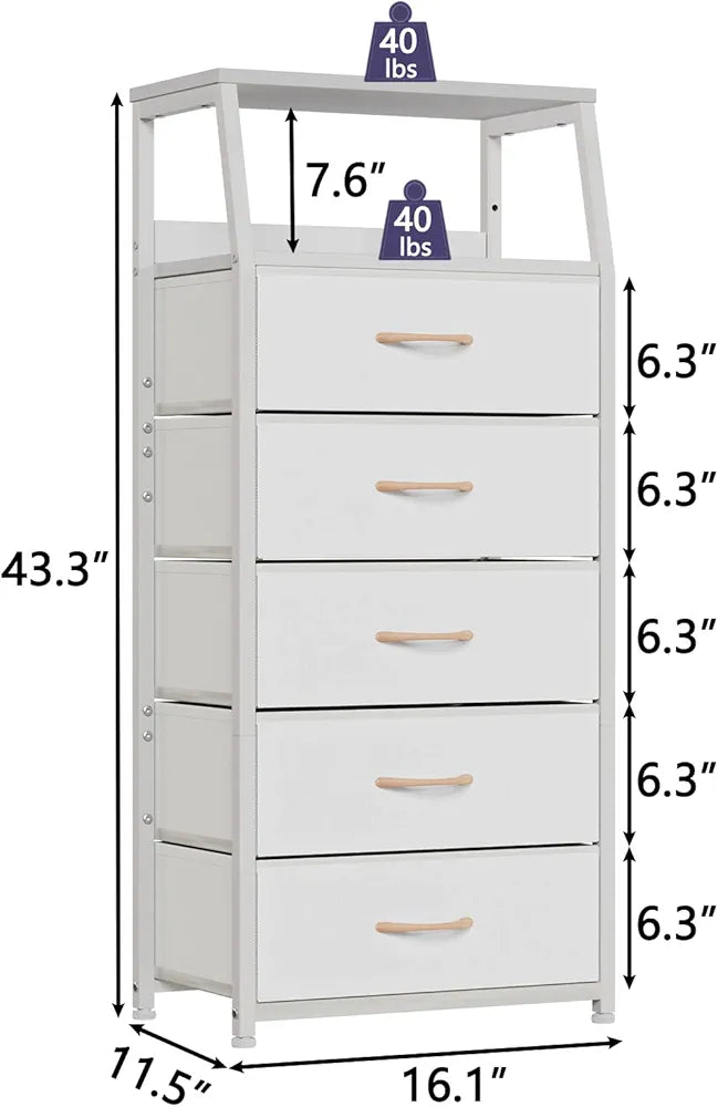 Furnulem White Dresser with 5 Drawers, Fabric Storage Tower Dresser...