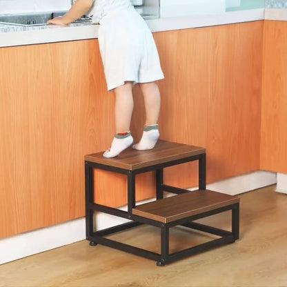 Taburete para adultos y niños, taburete de madera y metal, 2...